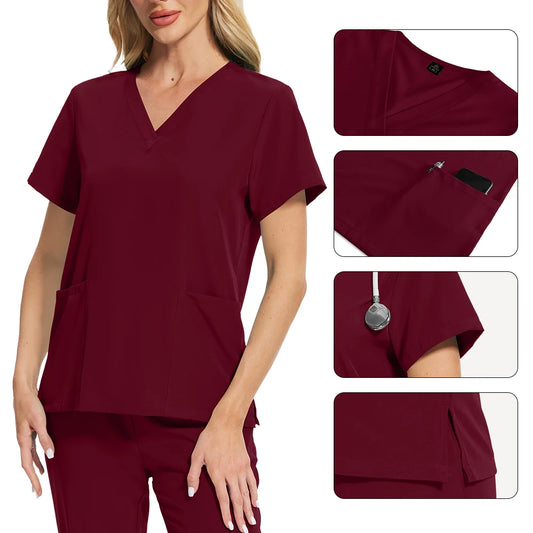 Women Health Service Nurse Uniforms Scrub Set Beauty Salon Spa Workwear Scrubs Top+Pant Doctor Nursing Tunic Suit