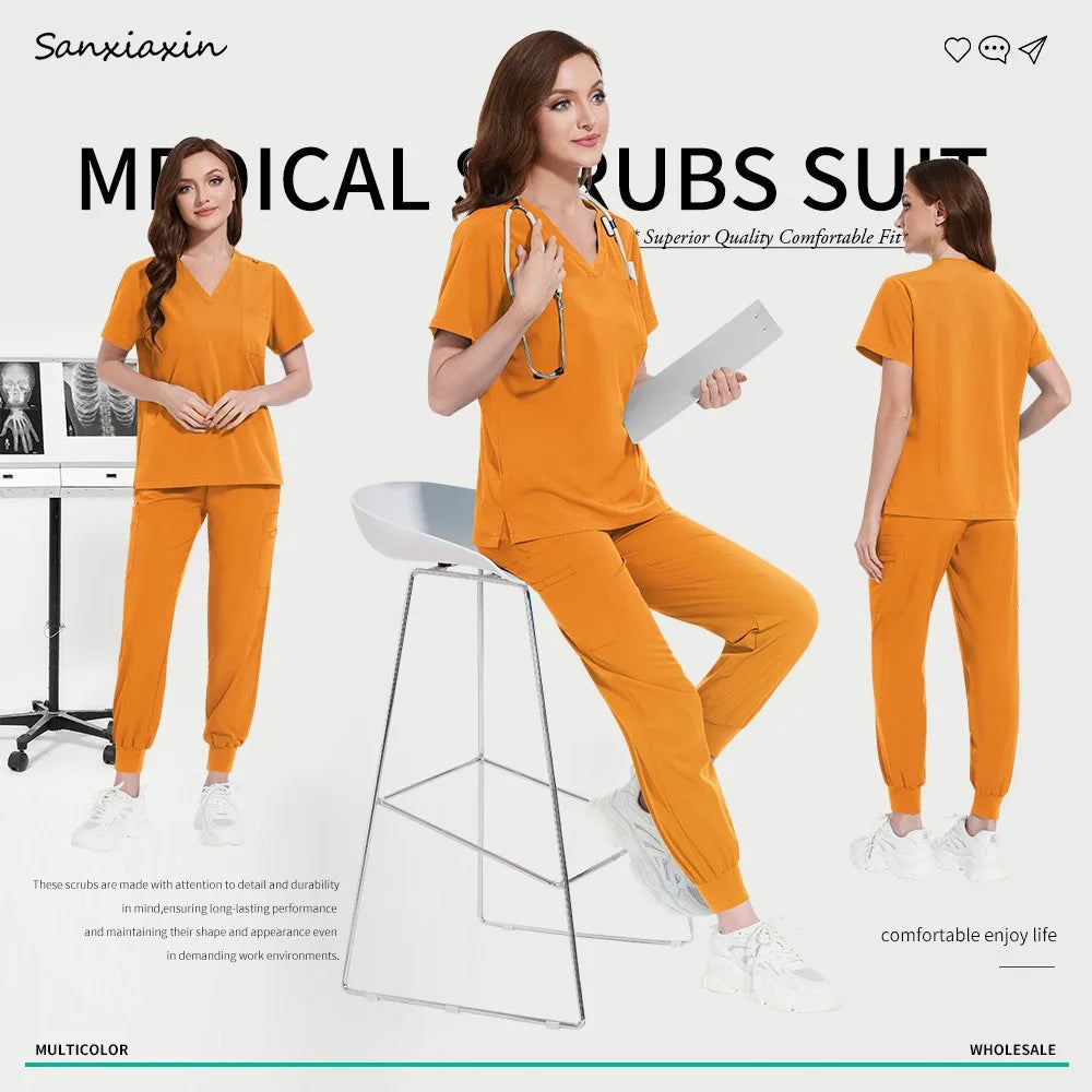 Beauty Salon Work Set Operating Room Scrub Nursing Uniforms with Antibacterial Wrinkle Doctor Medical Workwear Nurse Accessories