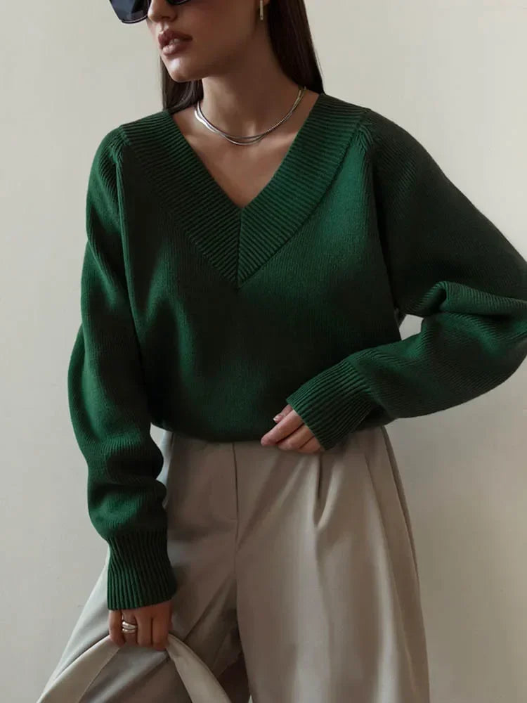 Fashion Sweater Woman Winter 2025 Vintage Oversize Sweaters Female Knitted Top V-neck Jumper Long Sleeve Autumn Women's Pulovers