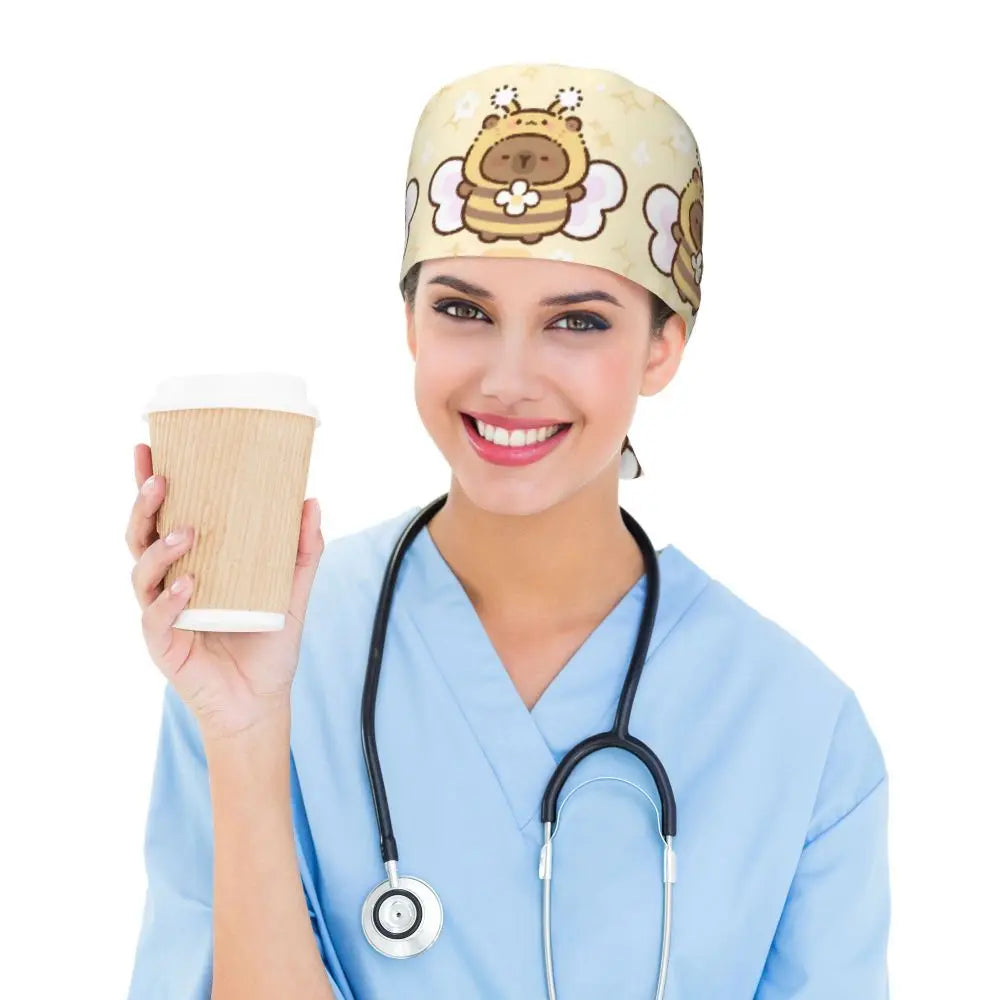 Custom Cartoon Capybara Medical Staff Scrubs Hat Women Men Comic Doctor Nursing Surgical Cap Scrub Caps