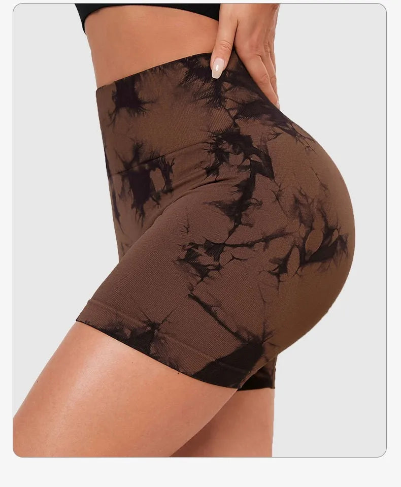 Tie Dyed Seamless Fitness Pants WOMEN'S High Waist and Hip Lifting Sports Tight Shorts Running Sexy Peach Fitness Yoga Shorts