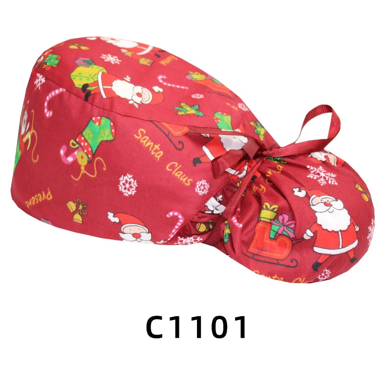 Christmas Snowman Scrub Caps for Long Hair Cotton Surgical Hats Dental Nursing Caps Women Men Hospital Clinic Medical Caps C1093