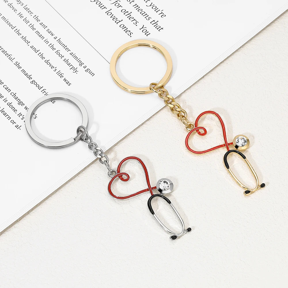 DCARZZ Medical Stethoscope Keychain Enamel Pendant Hreart Keyring Jewelry for Doctor Nurse Backpack Key Accessories