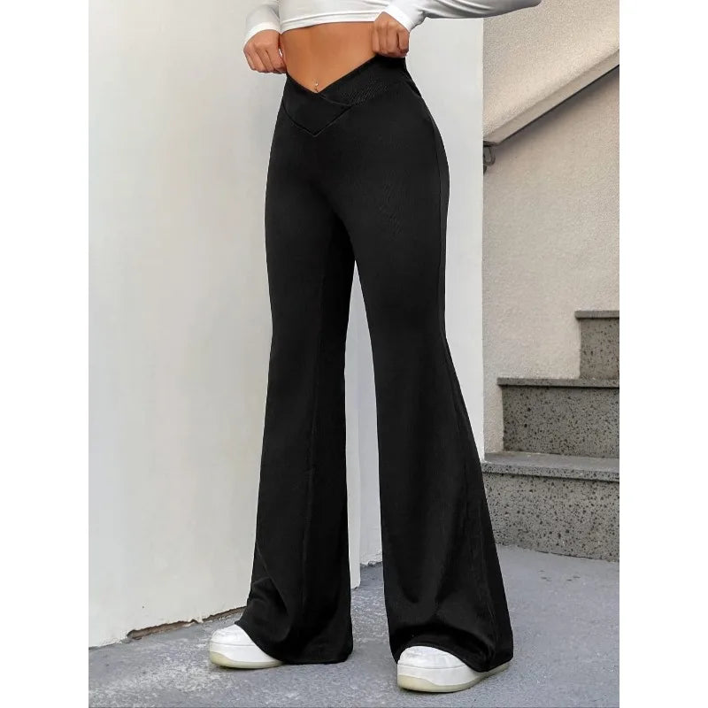 Plus Size 1XL-5XL Women's Sexy V-Waist Yoga Pants  Gym Running Fitness Sports Pant Female High Waist Hip Lifting Flare Trousers