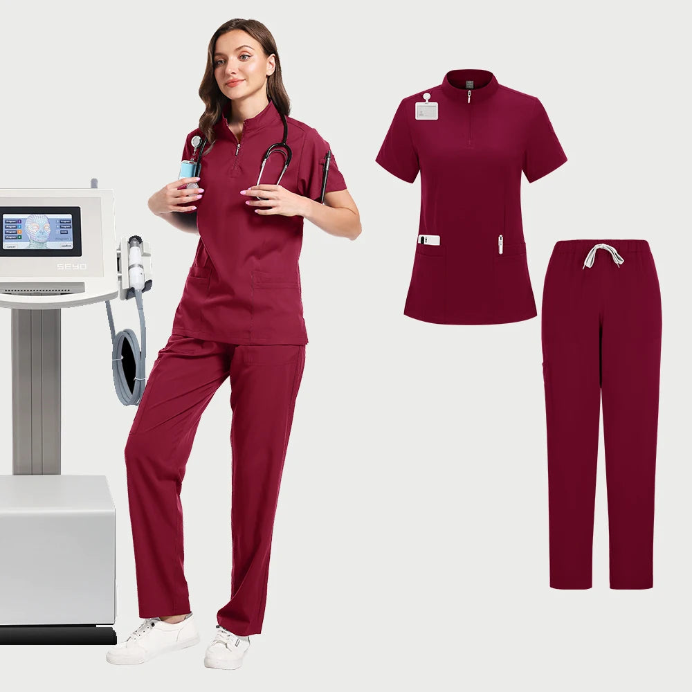 Medical Doctor Nurse Surgical Uniforms Woman Scrub Set Beauty Salon Work Wear Clinical Scrubs Top-Pants Spa Nursing Tunic Suit
