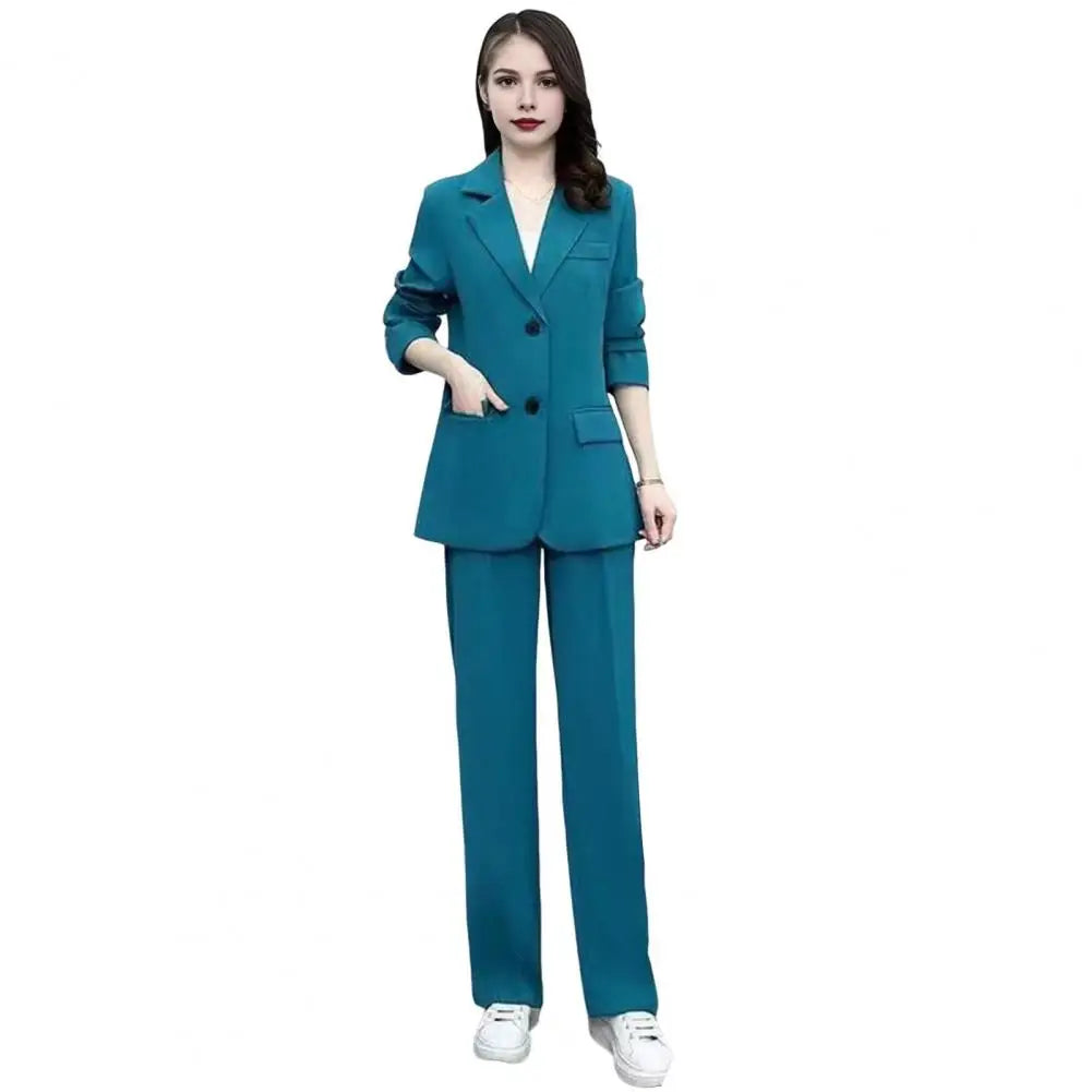 Autumn Women Blazer Pants Set 2025 Spring  Lapel Single Button Blazer Coat Wide Leg High Waist Straight Leg Pants Suit
