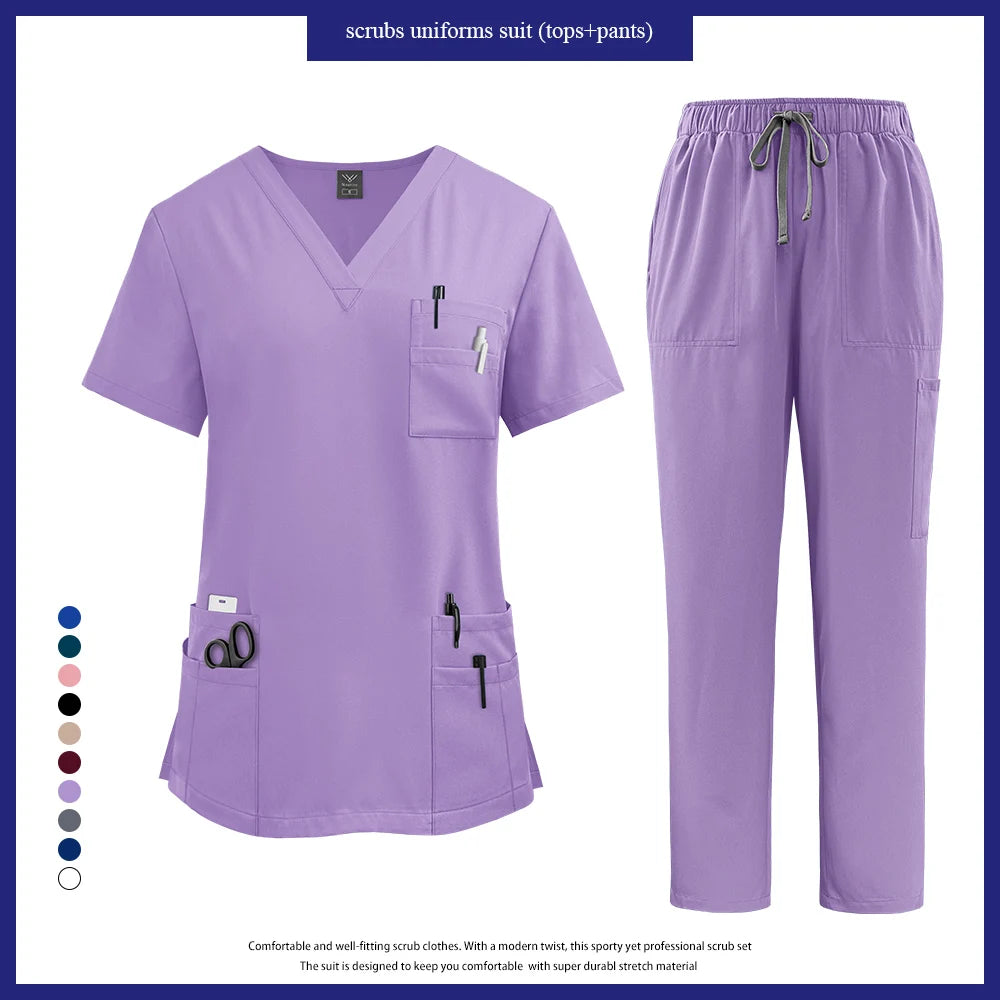 Multicolor Scrub Uniform Women Short Sleeve Tops+Pant Set Nursing Uniform Pet Hospital Doctor Scrub Set Medical Surgery Workwear