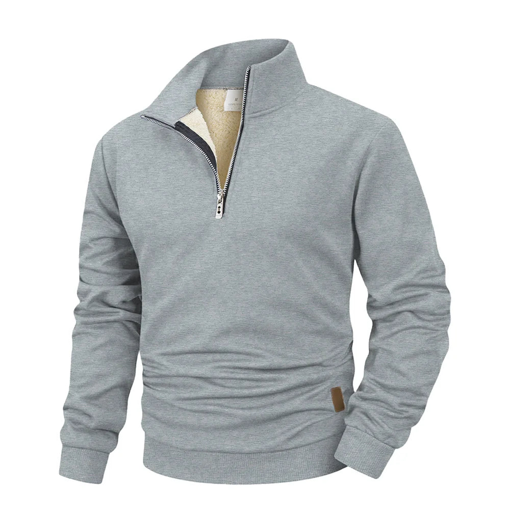 Winter Men's Warm Fleece Thicken Long Sleeve Pullover Solid Color Half Zipper Sweatshirt Knitted Sweater Streetwear Jacket Top
