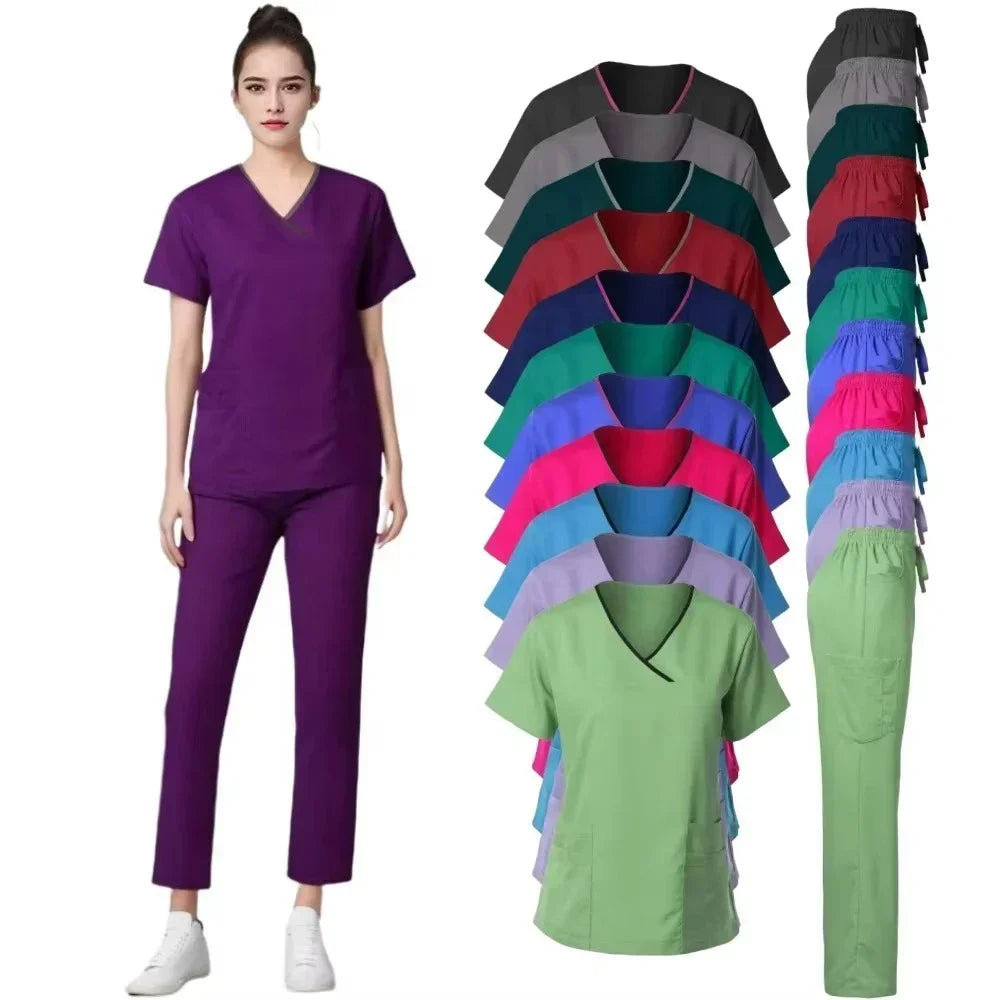 Cherokee Medical Uniforms  Nurse Uniform Scrubs for Women Set Scrub Pants with Pockets and V-neck SPA Scrub Top for Hospital