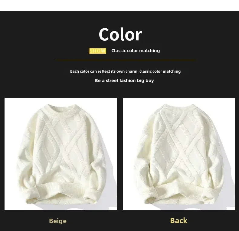 Autumn Winter Men's Sweater Casual Loose-fit Red Knitted Pullover Round Neck Base Layer Thickened Trendy Top For Men