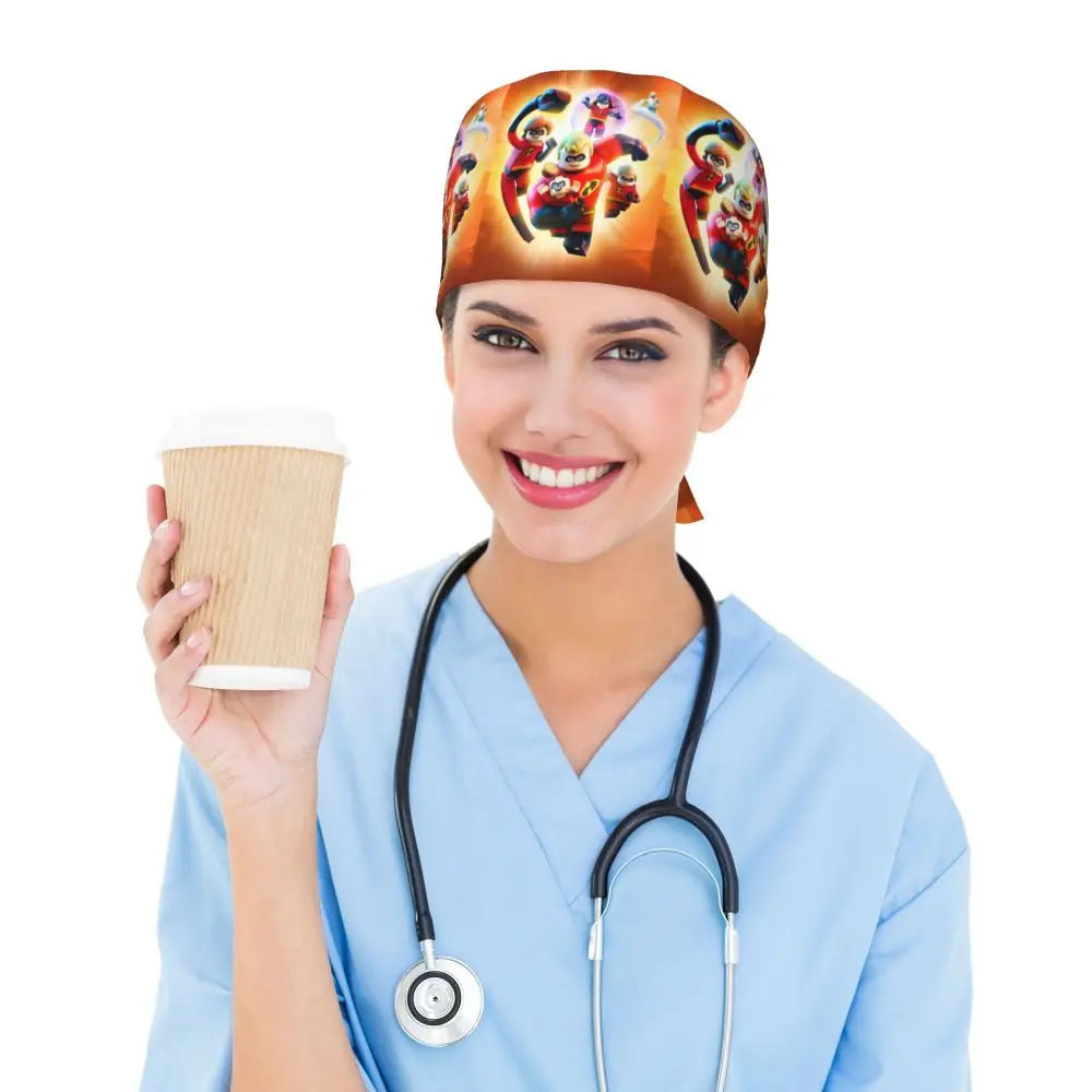 Custom The Incredibles Medical Staff Scrubs Hat Men Women Superhero Anime Doctor Nursing Surgical Cap Scrub Caps