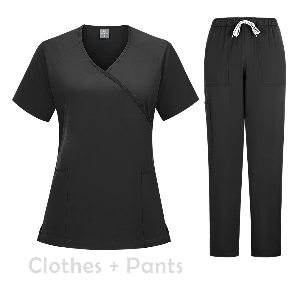 New Scrubs Set Medical Uniforms Stretch Scrub Tops with Pocket Pants Nurse Uniform Doctor Surgery Overalls Beauty Salon Workwear