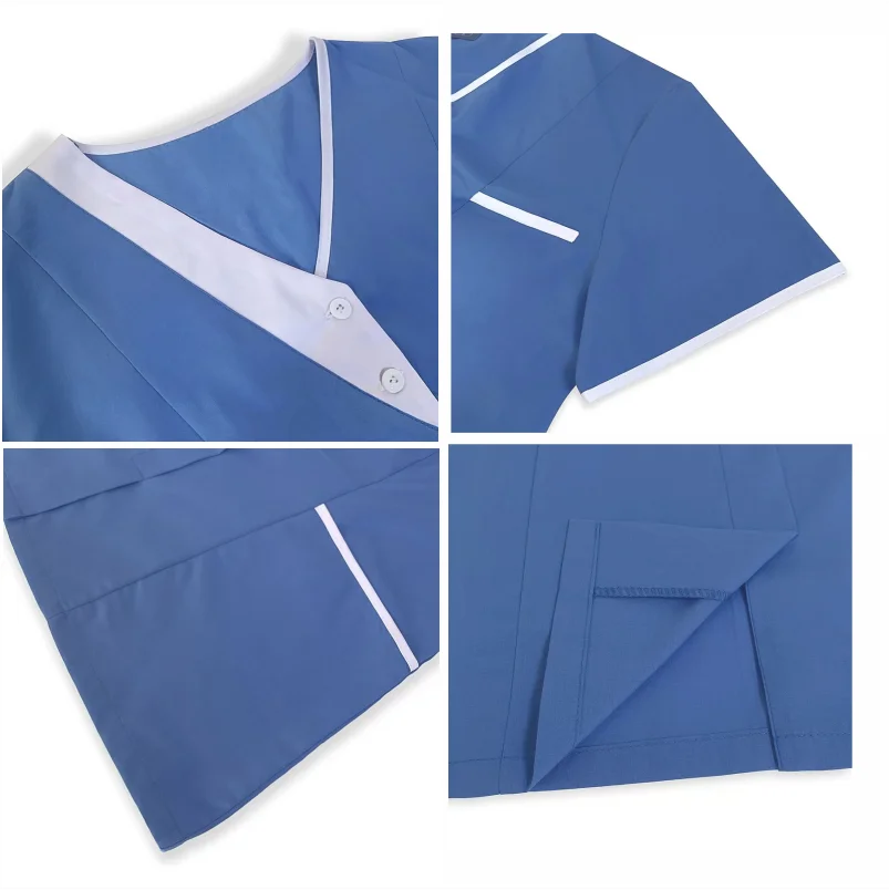 Custom Nurse UniformScrubs Tops Short Sleeve Pocket Clinic Nursing Scrub Tops Healthcare Carer Tunic Design Print Logo