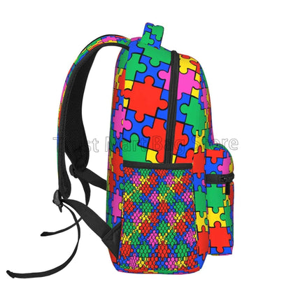 Autism Awareness Colorful Puzzle Piece Laptop Backpacks Casual Travel School Bookbag Cute Toddler Backpack for Boys Girls Adults