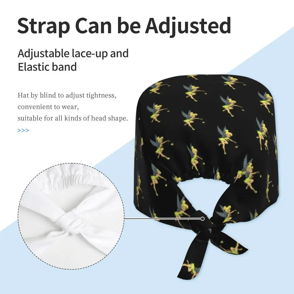 Custom Tinker Bell Breathable Nursing Work Cap Surgical Scrub Caps Unisex Nurse Medical Cap Cartoons Scrubs Hat Medical Surgical