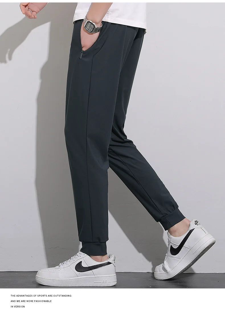 Plus Size 8xl Men Sports Pants Quick-Drying Men'S Trousers Joggers Sportswear Solid Ice Silk Sweatpants Male Elastic
