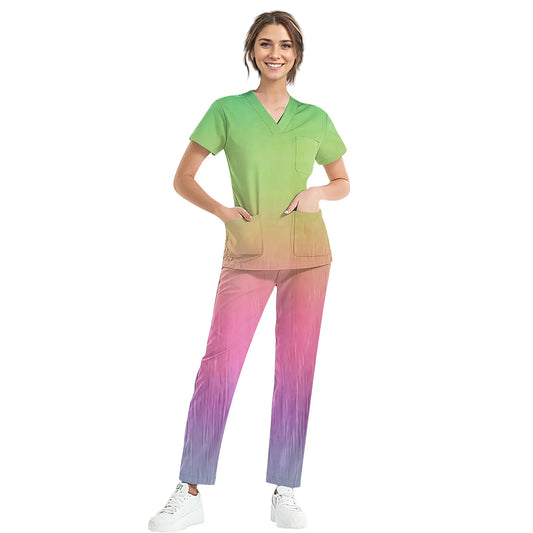 Women Medical Uniforms Slim Fit Scrubs Sets Tops Straight Pant Nurses Accessories Dental Clinic Beauty Salon Workwear Clothes