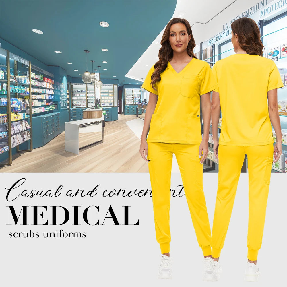 Hospital Scrub Sets Uniform Women Jogger Suit Nurse Accessories Medical Surgical Scrub Sets Pharmacy Healthcare Work Wear Unisex