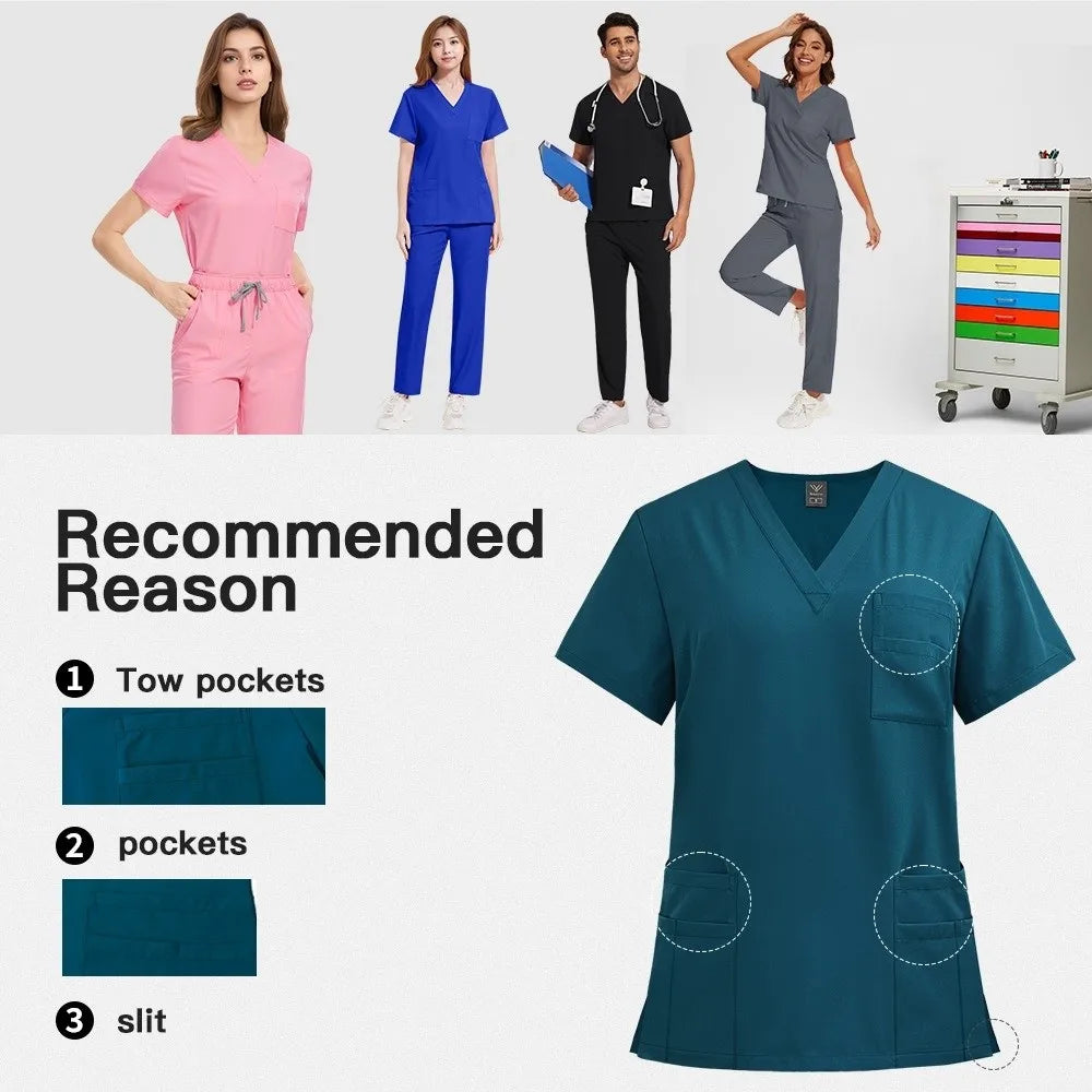 Soft Pink Clinical Uniform Healthcare Scrub Top & Pants Hospital Doctor Nurse Uniform Work Clothes with Pockets Scrubs Sets