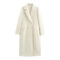 HH Female Autumn Winter Fashion Woolen Long Coat Woman Casual Turn-Down Collar Long Sleeves Pockets Double Breasted Coat