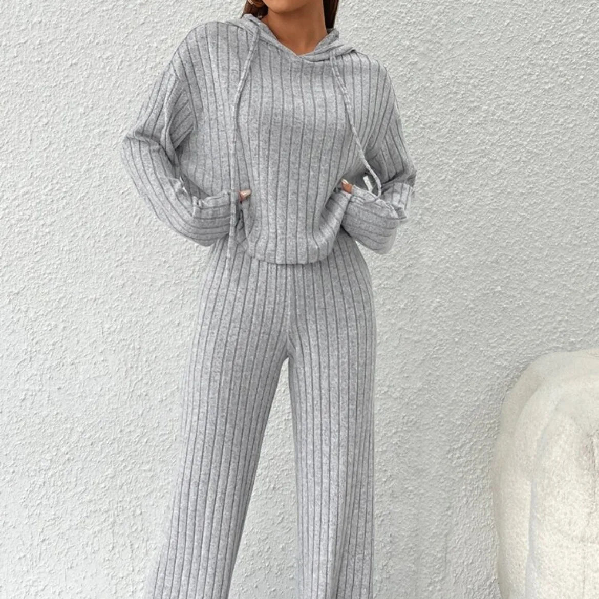 Fashion Long Sleeve Knitted Pant Sets Women Autumn Winter Home Casual Comfortable 2 Piece Sets Women Outfit  Two Piece Set