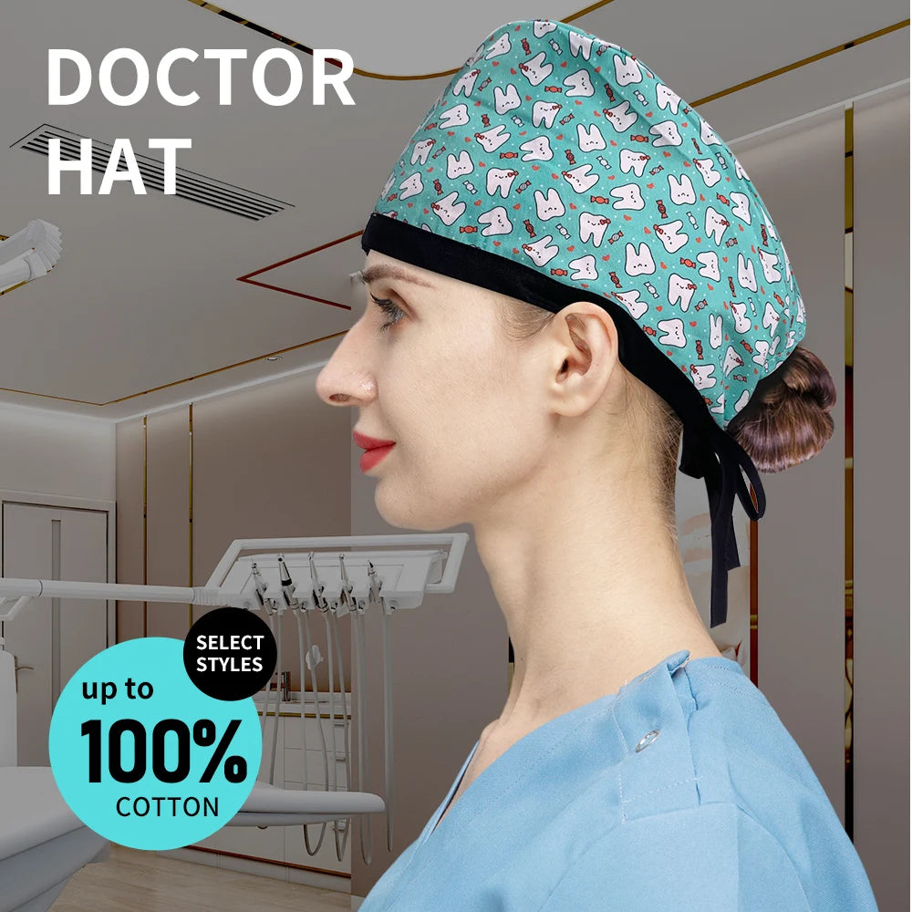 Scrub Cap Printed Cotton Beauty Salon Surgeon Cap Dental Clinic Nursing Hat Women Men Surgical Caps Wholesale Nurse Accessories