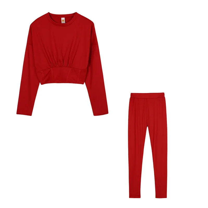 New Autumn Women's Pure Color Sports Waist Suit Fashion Casual Two-piece Set