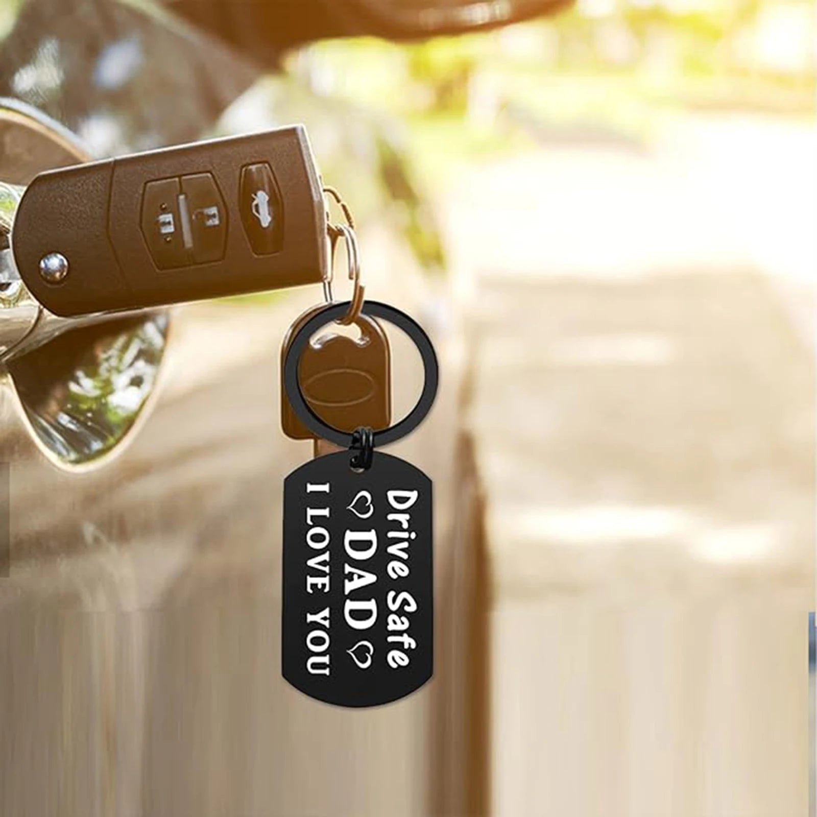 Drive Safe Dad Keychain - I Love You Dad Gifts from Daughter Son - Fathers Day Birthday Gift for Dad Christmas Keychain Jewelry