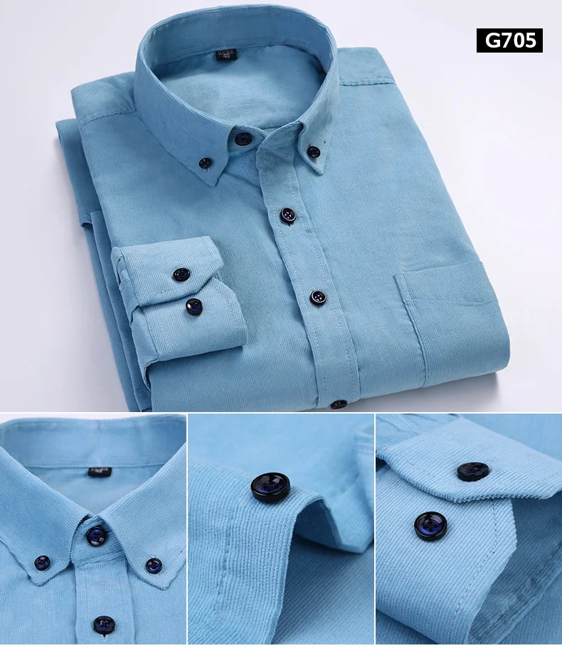 Size S-7XL Men's Corduroy Shirt Long Sleeve Cotton Casual Regular Fit Soft Comfortable Formal Dress Shirts Blouse Men Clothes