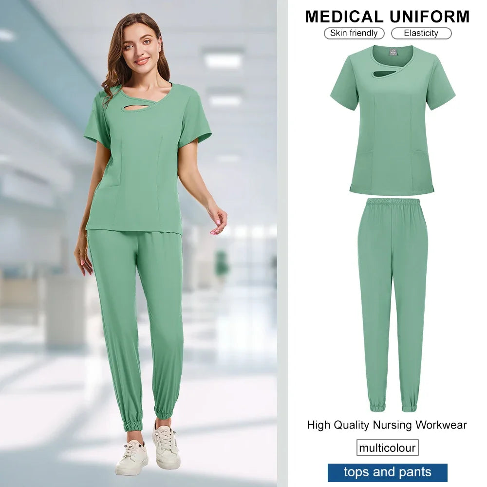 Beauty Workwear Women Medical Nurses Uniform Surgical Scrubs Set Spa Top Pants Clinic Carer Clothes Nursing Uniforms Jogger Suit
