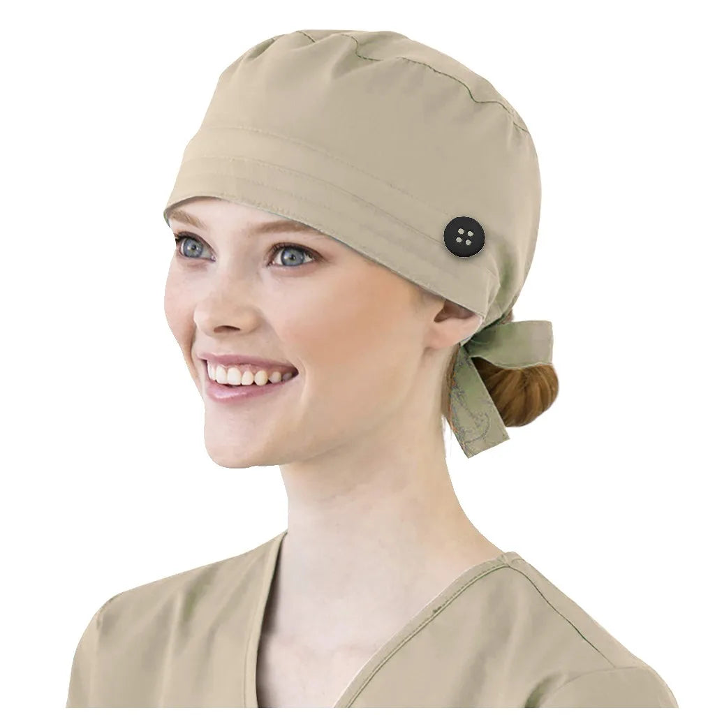 Solid Color Scrubs Caps With Button Pet Grooming Agency Work Scrubs Beauty Work Hats Lab Nursing Scrubs Cap Gorro Enfermera