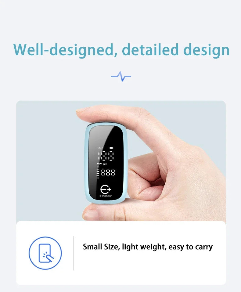 Rechargeable Fingertip Pulse Oximeter Medical Oximeter Strap Lanyard Blood Oxygen Saturation Monitor Digital LED Display Child