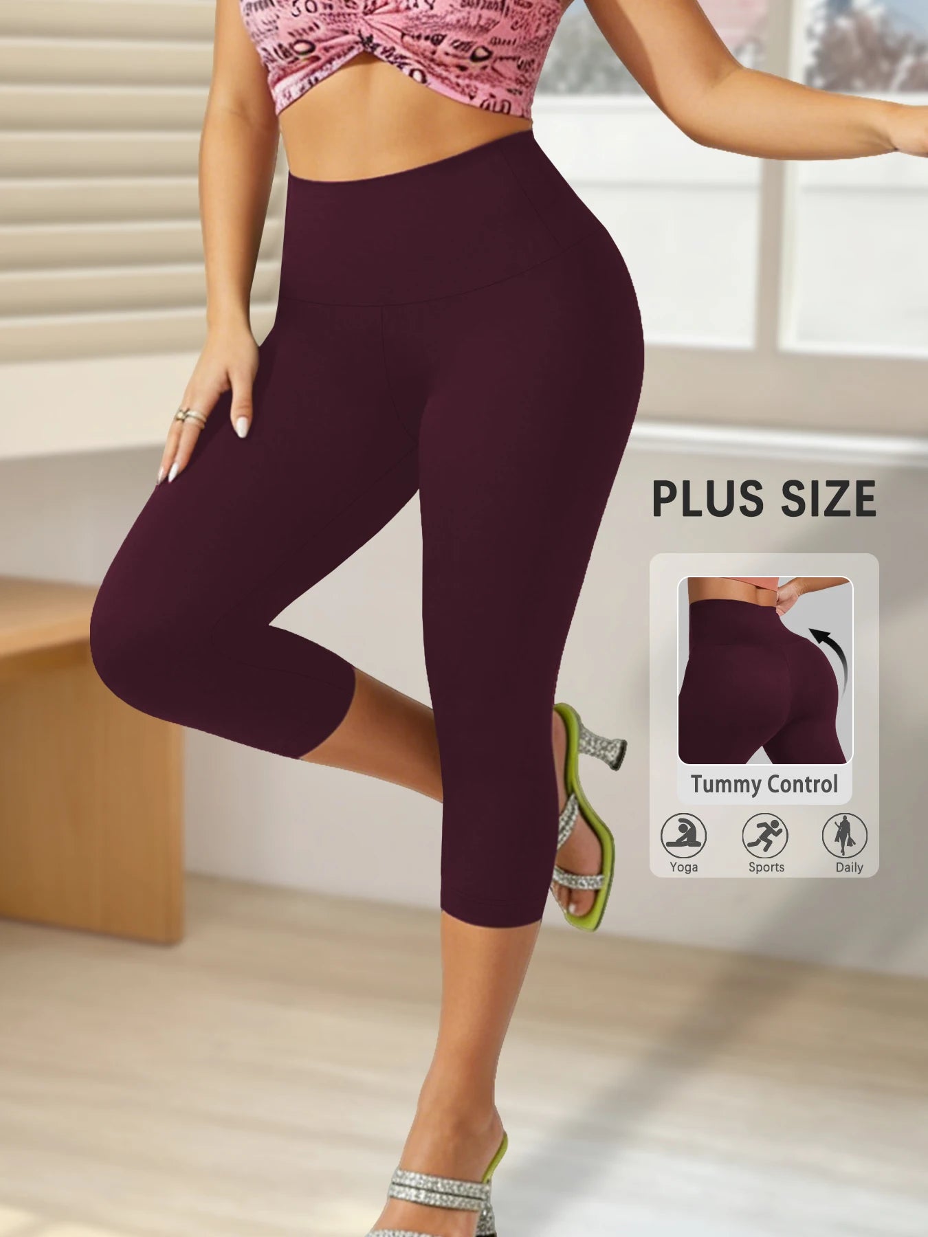 Plus Size Leggings for Women  Super soft High Waisted Tummy Control Yoga Capri Pants  No See Through Workout Running Leggings
