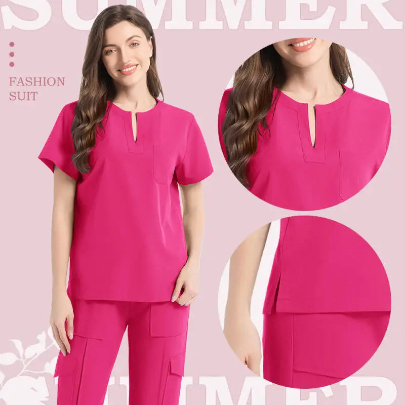 2 Pcs Medical Scrubs Uniform for Women Nurse Scrub Set with Pocket Nursing Operating Room Clothes