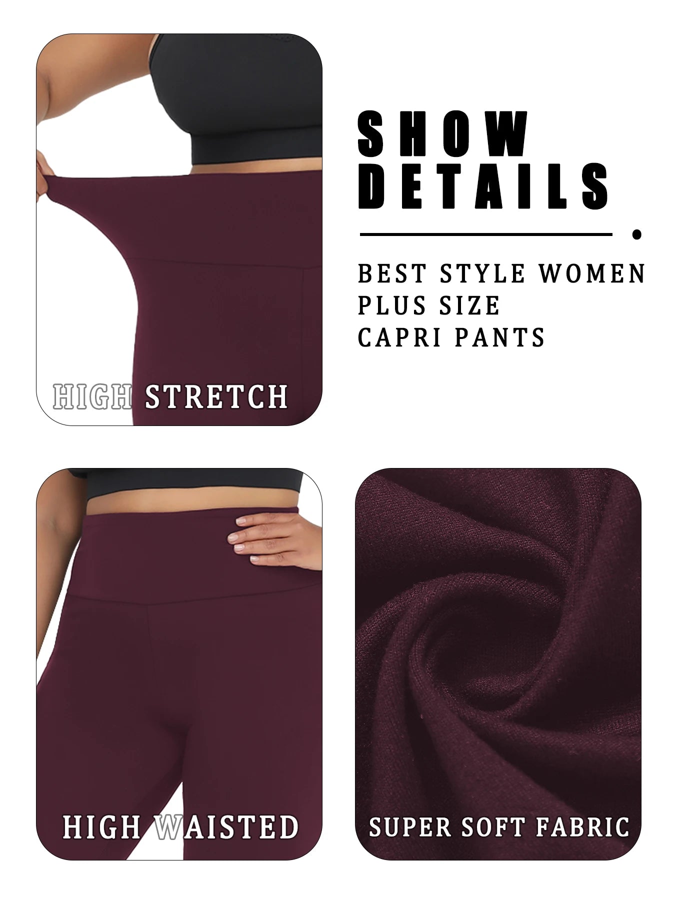 Plus Size Leggings for Women  Super soft High Waisted Tummy Control Yoga Capri Pants  No See Through Workout Running Leggings