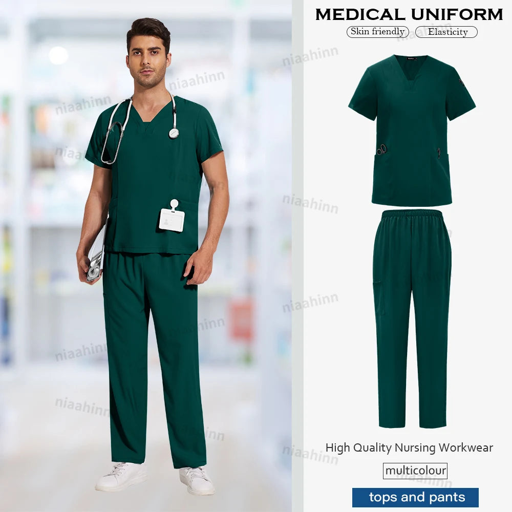 Wholesale Scrubs Uniforms Sets Medical Scrub Stretch Suit Healthcare Nursing Articles Unisex Surgical Uniforms Woman Men Uniform