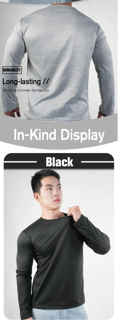 Men's Winter Thermal Long-sleeved T-shirt Wear Extreme Cold Weather Base Layer Top Fleece Lined Winter O-Neck Bottoming Shirts
