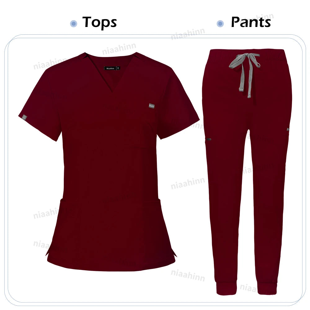 Niaahinn Scrub Nursing Accessories Medical Surgical Gowns Doctor Nurse Special Scrubs Minimalist Solid Color Work Wear Women Men