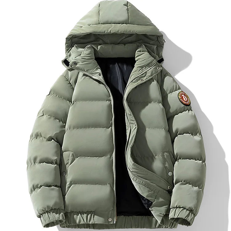 Winter Man Down Jacket Simple Solid Color Stand Collar Male Hooded Coat Thicken Cold-proof Loose Comfortable Men Outerwear