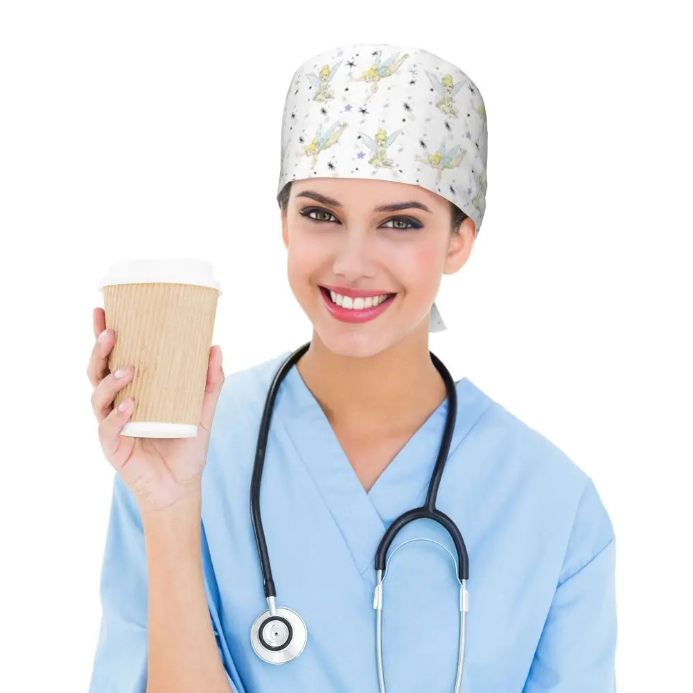 Custom Tinker Bell Breathable Nursing Work Cap Surgical Scrub Caps Unisex Nurse Medical Cap Cartoons Scrubs Hat Medical Surgical