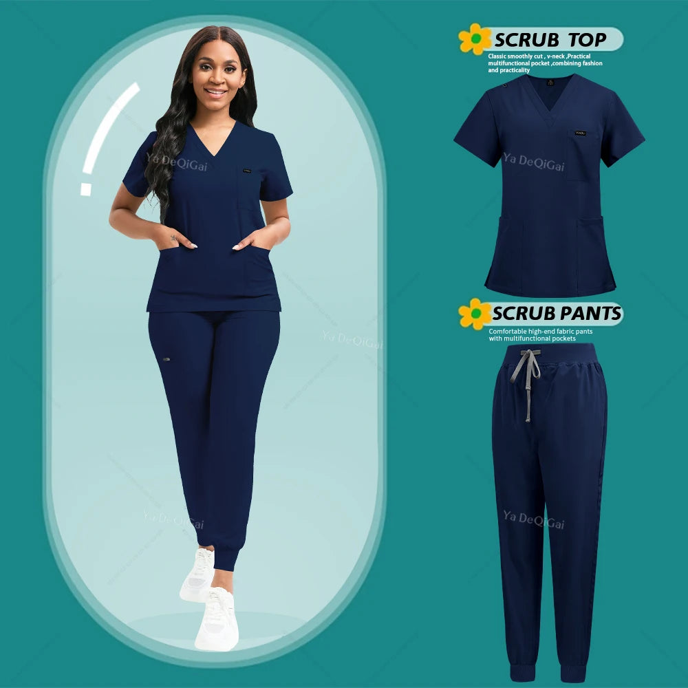 Brown Scrubs Set Wholesale Operating Room Uniforms Medical Scrubs Set Hospital Workwear Dental Beautician Top Pants Surgery Suit