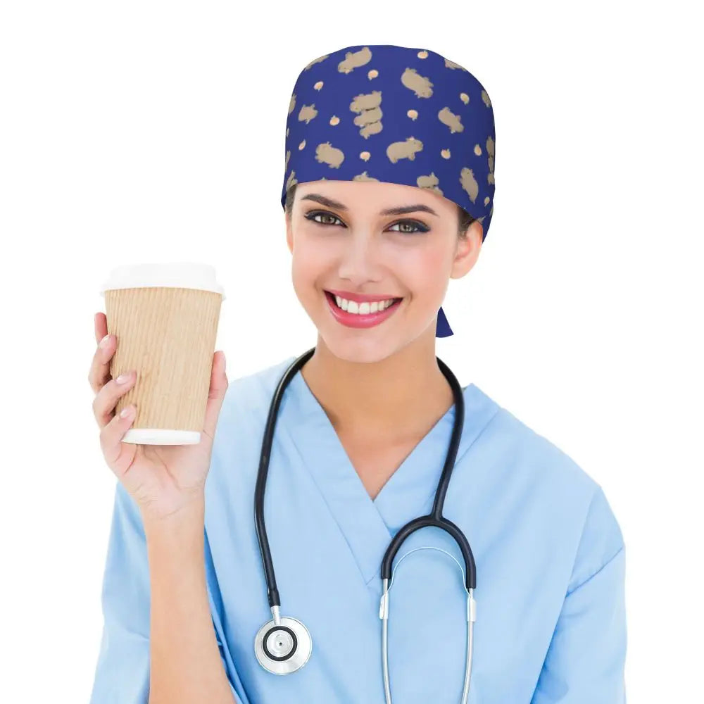 Custom Cartoon Capybara Medical Staff Scrubs Hat Women Men Comic Doctor Nursing Surgical Cap Scrub Caps