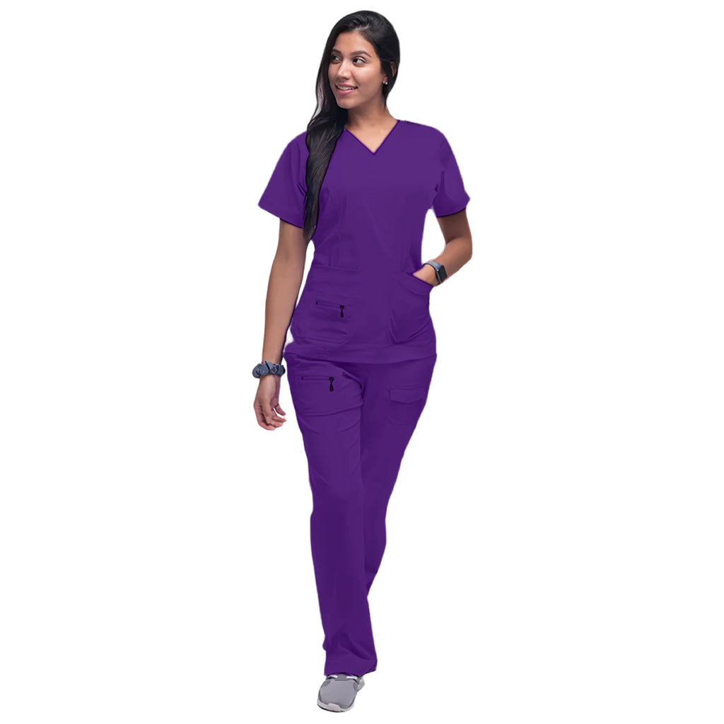 Latest Scrubs Uniforms Sets Nurse Surgical Uniforms Doctor Blouse Woman Hospital Scrubs Set with Pocket Dentist Clinical Tshirt