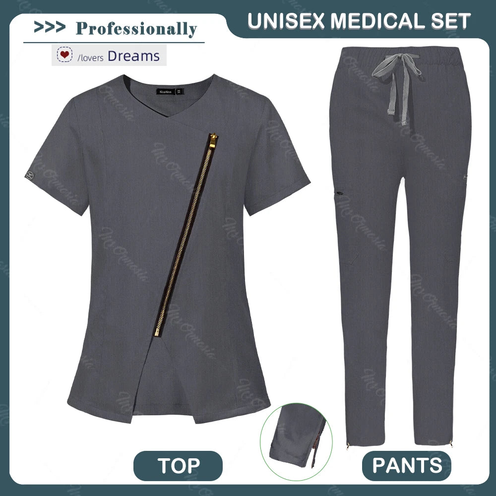 Medical Scrubs Set Women Beautician Spa Workwear Doctor Nurse Nursing Uniforms Pharmacy Dentistry Clothes Pet Shop Vet Work Suit
