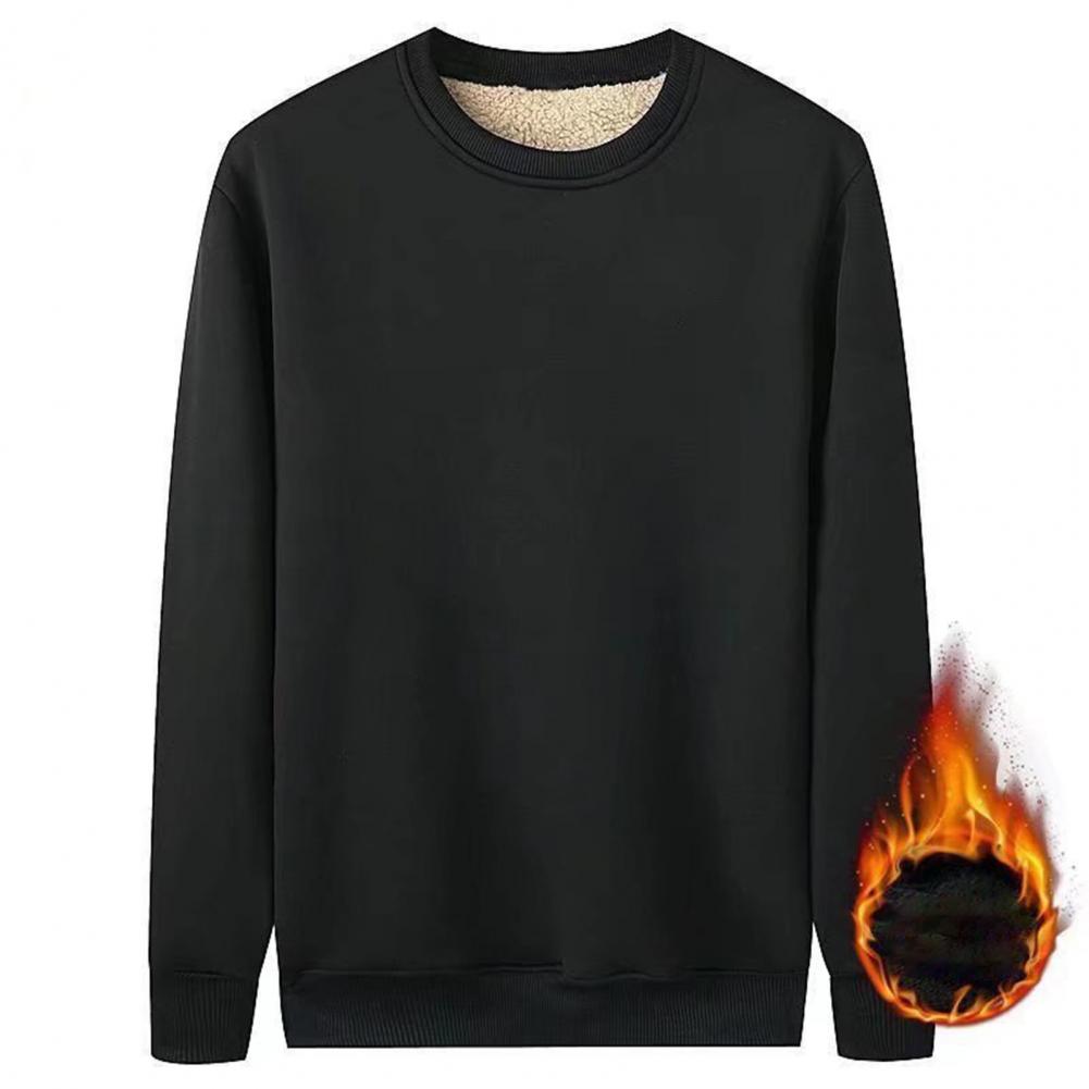 Winter Man Warm Fleece Lined T Shirt Thick O Neck Solid Color Basic Pullover Sweatshirt Thermal Underwear Tops Clothing For Men