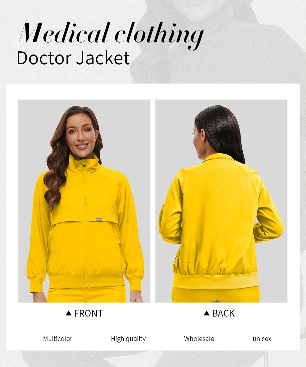 Niaahinn Nursing Scrubs Jackets Long Sleeve Professional Nurse Scrubs Uniforms Pharmacy Jacket Zipper Coat Outdoor Work Uniforms