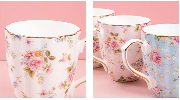 460ML Pumpkin-shaped Ceramic Mug Full cup of flower pattern Coffee Cup Big capacity Breakfast Milk tea cups Gift For Kids Girls