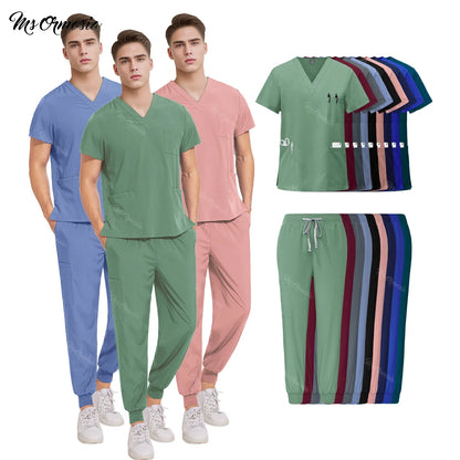 Medical Nurse Uniforms Vet Beauty Workwear Pockets Clinical Scrub Top Pant Doctor Nursing Suit Surgical Uniform Unisex Scrub Set