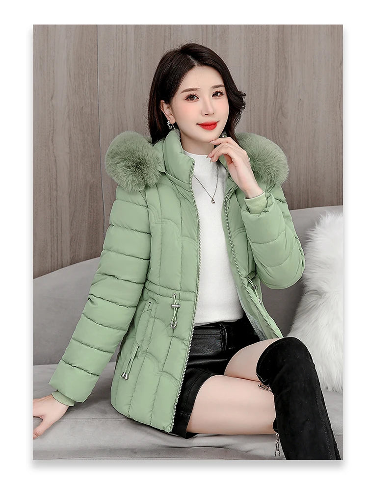 Winter  New Down Jacket Women Parkas Fashion High-Quality Warm Cotton Padded Coat Ladies Short Overcoat Hooded Overwear Tops