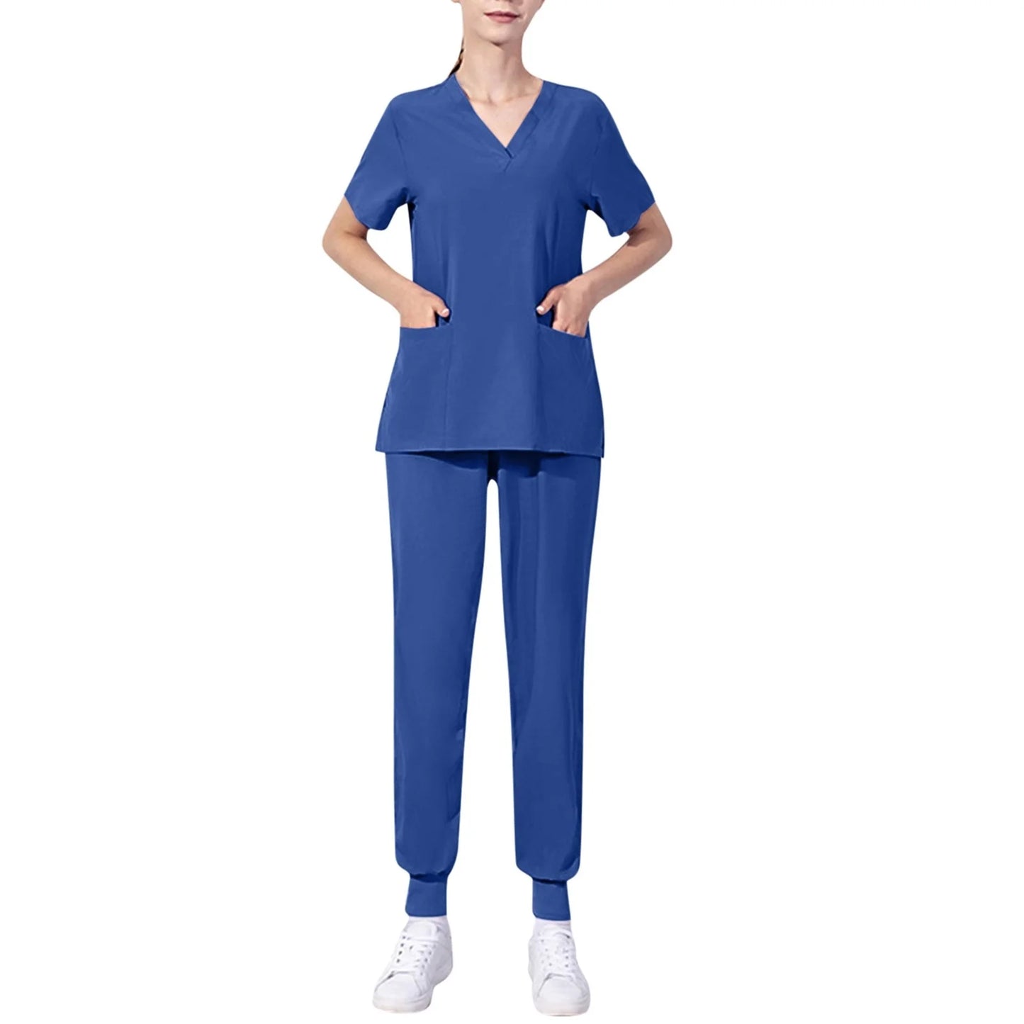 Nursing Uniforms Two Piece Unisex Shorts Scrub Sets Sleeve Pocket Top Tee Loose Pants Beauty Salon Workwear Overalls Plus Size